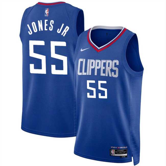 Mens Los Angeles Clippers #55 Derrick Jones Jr Blue Icon Edition Stitched Jersey Dzhi